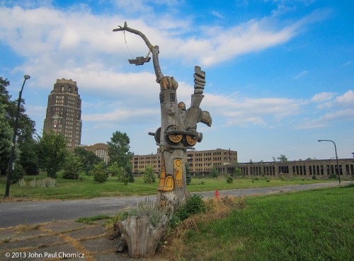 This totem pole was carved by the great Train Tribe that used to inhabit the area of the terminal......Maybe? Whatever the case, it is a very intricate and well done carving that was made from a tree that was growing near the entrance to the road leading to Buffalo Terminal.