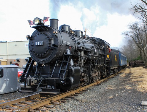 The CNJ #: 113 approaches the crossing, in Marlin, PA. It will be arriving back in Minersville, PA, a few minutes after this photo.