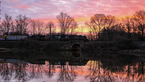 Under a happy little sky that looks like it could've been painted by the great Bob Ross, this Chemtrain heads south over Broad Street Lake, in Woodbury, NJ. Though this pic is similar and probably not as good as the photo of the fellow train nut I was with, it really is one of the highlights of the trip, for both of us, and would like to share it, from a slightly different moment.