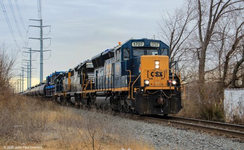 The northbound chemtrain passes through the town center at Brooklawn, NJ.