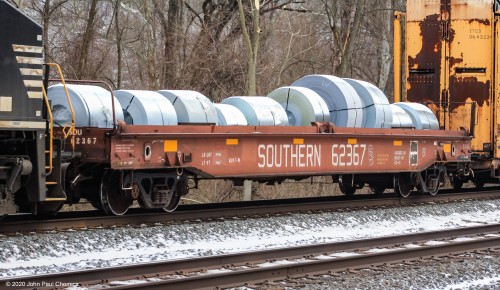 This interesting Southern Railway flat car was on the westbound mixed freight at Bailey, PA.