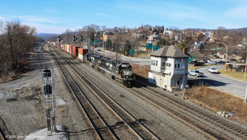 The helper units of the westbound intermodal have just cleared ALTO Tower, as they head towards Horseshoe Curve. Sadly, this trackside landmark might not be around, much longer, as NS plans to demolish all unused trackside structures.