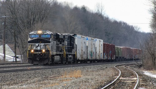 An eastbound mixed freight passes through Cresson, PA.