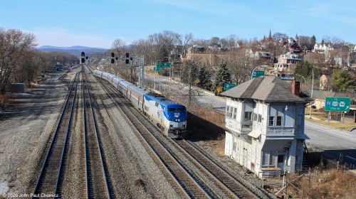 The eastbound Pennsylvanian switches tracks as it approaches the Altoona Station.