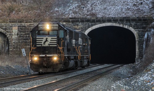 After the intermodal train cleared, these light helpers emerged out of the tunnel, returning west to wait for their next train to assist.