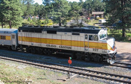 The Grand Canyon Railway #: 237, an ex-Amtrak F40FH, sits at the Grand Canyon National Park, near Flagstaff, Arizona.