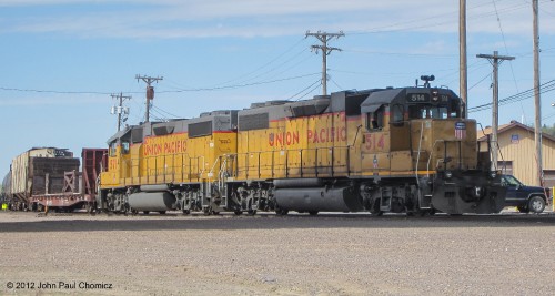 Two Union Pacific GP38-2s are one of the many units that provide yard power for the Council Bluffs North Yard, in Council Bluffs, Iowa.