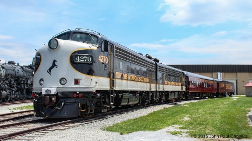 I previously uploaded a shot of these F7s in their new Reading and Northern liveries. Here they are, back in the good old days, when they were still with Norfolk Southern. They are seen here, on display, at the Strasburg Railroad Museum, in Strasburg, PA.