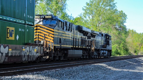 Not the best lighting but that is the Nickel Plate unit, trailing on NS 20K.