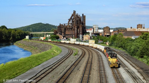 Another view of the mismatched LVRM units as they bring out the intermodal cars for NS train #: 21V. The long days really helped in getting this beautifully lit overview of Bethlehem, as this would be a late evening/nocturnal scene during the shorter days.