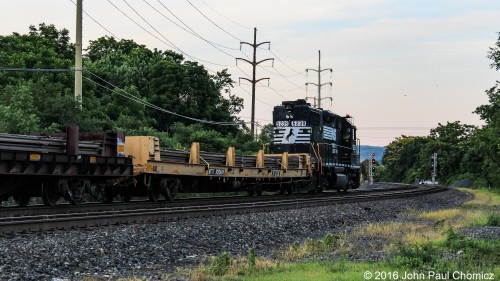 This NS local, lead by high hood GP38-2 #: 5239, gets the signal to head into Spring Street Yard, in  Reading, PA. The signal for this move is a railfan favorite, as it resembles a traffic light, and is located at Wyomissing Junction, across the river from Reading.