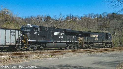 A loaded, "Top Gon" coal train waits to enter Mingo Junction Yard, in Mingo Junction, Ohio.