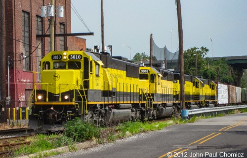 On the second day of summer 2012, Binghamton-bound NYS&W train #: SU-99 is about to depart Bogota, NJ.