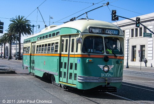 The F-Line is the most interesting line in San Francisco because the line is a collection of streetcars, from different cities, all over the US and some from abroad. In this case, it is a streetcar from Chicago.