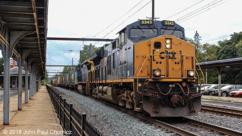 This station is not  a stop for this northbound CSX intermodal train as it passes through West Trenton Station.