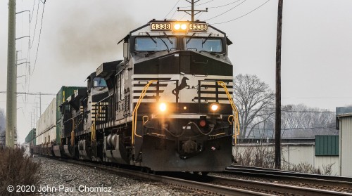 An eastbound NS intermodal train heads up the Lehigh Line in Cranford, NJ.