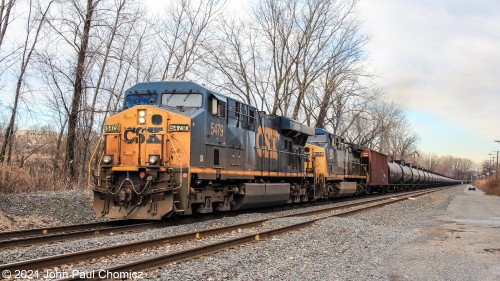 One of the CSX K-Trains heads south down the National Docks Secondary in Jersey City, NJ. It is bound for one of the many  potential customers on the Chemical Coast Secondary across Newark Bay.