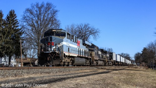 Not too long after the CNJ unit passed with train #: 18N, the Monongahela Unit headed west with NS train #: 211 at the same location.