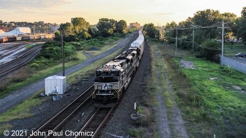 Though this track was not being used, for most of the day, NS rerouted this high priority autorack train around the Whiskey Island local, which was tying up the track on the left.