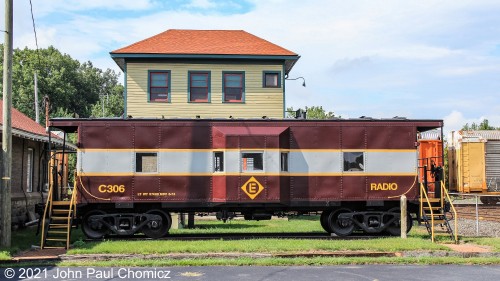 This EL caboose sits on display at the Marion Union Station in Marion, OH. Behind the caboose is AC Tower, a very weird looking tower which used to control the multiple diamond crossings at this junction. It was relocated onto the station grounds to preserve it and prevent it from being demolished by the railroad.