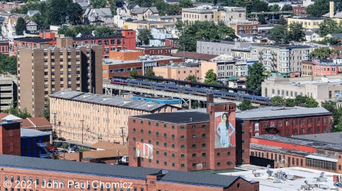 New Jersey Transit Main Line Train #: 1720 departs Paterson Station, on a beautiful Saturday afternoon. It is running cab-car first on its way to Hoboken, NJ.