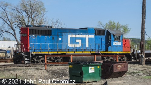 GTW #: 5858 is a GP38-2 that is currently owned by CN but is still in its original livery. Here, it is seen near the ex-Illinois Central Council Bluffs North Yard in Council Bluffs, Iowa.