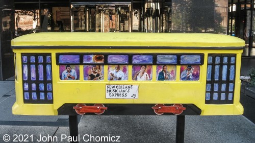 I don't remember where I found this cute streetcar artwork but it was somewhere in downtown New Orleans, LA.