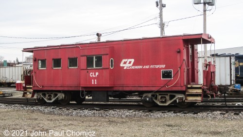 Clarendon and Pittsford Caboose #: CLP 11 is now owned by the Vermont Railway and is seen sitting near the yard office in Burlington, VT. This photo was taken in 2013.