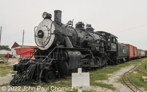 Atchison, Topeka, and Santa Fe #: 811 is a Class 789, Consolidation Type (2-8-0) built for the AT&SF in 1901. Here, it is on display at the Atchison Santa Fe Depot Museum in Atchison, KS. Photo taken in 2012.