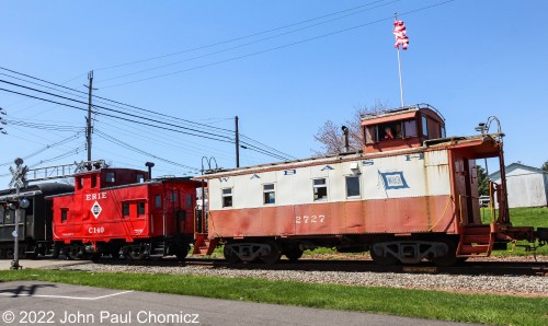 Double Cabin Cars - Erie #: C140 and Wabash #: 2727 trail the noon Easter Bunny Express through Flemington, NJ on a beautifully warm Good Friday.