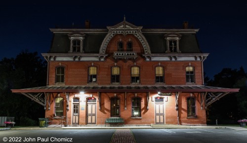 All is quiet at the Hopewell Station on this unseasonably cool late spring night. Like Pennington, this station was also spared from demolition and repurposed as a community center.