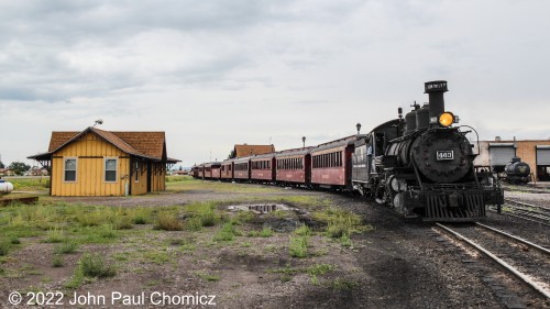 The 10am departure time nears as the #: 463 stews in the station with the, "Antonito Limited".