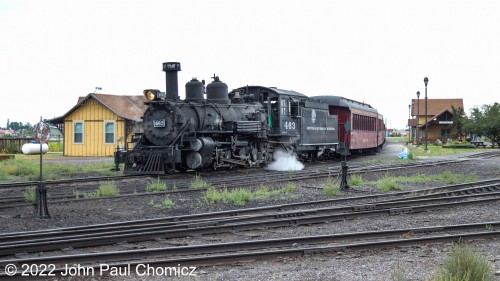 The Cumbres & Toltec Scenic Railroad's, "Antonito Limited", train has just been backed into the station in Antonito, CO.