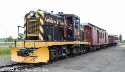 The centercab #: 19 spots the last few cars of the afternoon dinner train at the Antonito Depot.