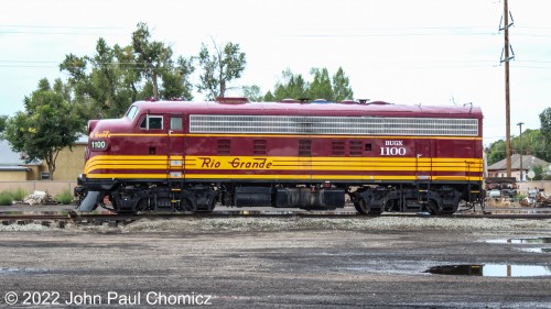 The San Luis & Rio Grande Scenic Railroad #: 1100 is an FP10 that was formerly used as one of the locomotives that pulled the railroad's excursion trains. Here, it looks pretty well-kept despite it sitting in the elements out in Alamosa, CO.