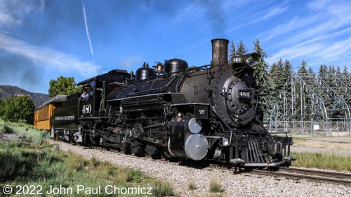 Fifteen minutes later, the 9am steam train departed from the Durango Depot, in Durango, CO. Here, it passes through Rotary Park, with #: 480 leading, as it begins its journey north to Silverton, CO.