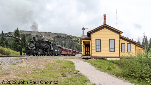 The movie star #: 484 arrives at the Cumbres Pass Station in Cumbres Pass, CO. Here, it will let off some passengers and continue on its journey back home to Chama, NM.