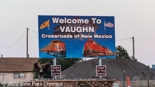 The light was really starting to fade as I captured the, "Welcome to Vaughn", which displays the fact that it is the, "Crossroads of the New Mexico", where the UP and BNSF transcon lines cross each other just a short distance west of the sign. It was fitting that this was the last picture of the day and last picture of the trip.