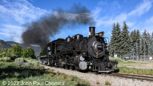 Although I had plans for this day that didn't include railfanning, I stayed in Durango long enough to watch the departure of the Durango and Silverton Steam Train. Here, the Durango and Silverton #: 482 leaves about fifteen minutes ahead of the 9am steam train departure.