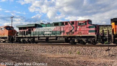 A bit blurred but I managed to get a shot of the Ferromex unit in between the two BNSF units. It was a bit difficult to see what it was because of the bad angle of the sun, so I didn't notice what it was until the last minute.