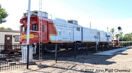 This odd Santa Fe unit is called the, "Doodlebug". It was built in 1932 and provided commuter service on the AT&SF until its retiremen in 1968. Though it was originally on display at the California State Railroad Musuem, it was brought to Belen, NM and is on display near the BNSF yard in Belen, NM. It's difficult to photograph with two fences guarding the unit.