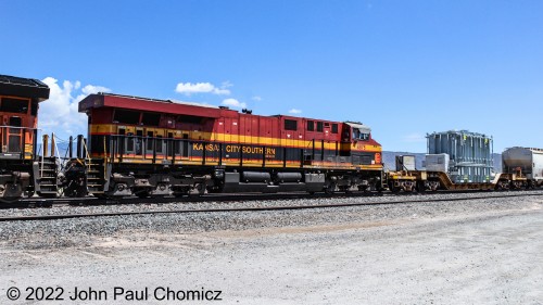 This Kansas City Southern, "Belle", #: 4875 is the fourth unit of the westbound mixed freight along with this beast of an electric generator trailing it.