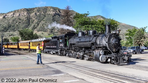 Forty-Five minutes later, it's the more famous of the two trains turn to depart. Here, the Silverton Steam Train crosses West College Drive on its 9am departure from the Durango Depot in Durango, CO.