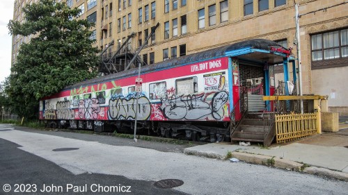 The ex-Reading Dining Car #: 1186 was built in 1922 for the railroads popular, "Ironhorse Rambles", up until the 70's when the Reading railroad sold it to a private owner. It was then relocated to its current location on the corner of North Broad and Noble St. where it served as a diner until 2012. At the time of this photo, taken in 2014, the dining car was abandoned and was rotting away. I read that there were plans to convert this car into a welcoming center for the Philadelphia Highline Park which is an on-going construction project. I haven't been there, lately, but the next time I go, I hope to see it in much better condition than it was the last time I saw it.