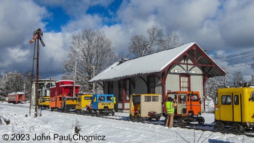 This photo was taken during a speeder trip I went on with my friend the day after Thanksgiving in 2014. A relatively mild autumn had given away to a massive Thanksgiving Day blizzard and sub-freezing temperatures the day before this trip. On this day, the snow was relatively fresh and the frigid temperature made it stay in place, nicely. It made this stop at Newfoundland Station very photogenic and beautiful.