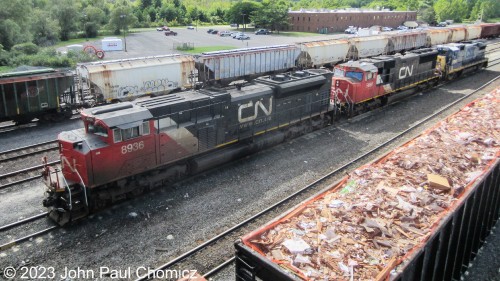 Two CN units were being shifted around by a CSX standard cab Dash-8 in, "Bright Future", livery that day in Selkirk.