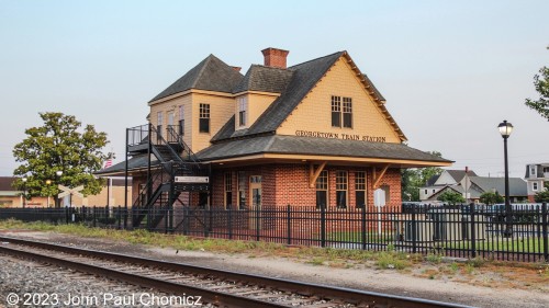 The Georgetown Train Station is a former PRR station in Georgetown, DE. It was built in 1892 in response to the growing demand for passenger service on the Delmarva Peninsula. Although passenger service ended in 1949, the station was used as an office for freight and other railroad service until 1972. It was bought by the Historic Society in 1996 and was restored in 2003. It now serves as a museum and hosts other town events.