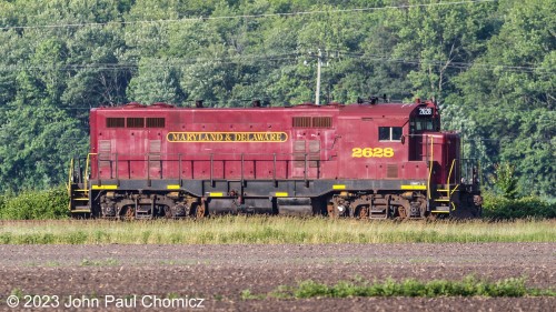 Maryland & Delaware Railroad #: 2628 sits on a siding, on a beautiful Saturday afternoon, near Frankford, DE.