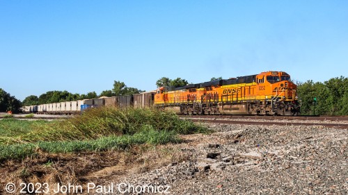 Railfanning wasn't the primary purpose of this trip and it led to multiple, "I just missed it moments". This is one of those moments where I just missed a loaded BNSF hopper train as it headed south through Guthrie, OK. I was lucky enough to just catch the helper units on the end of the train.