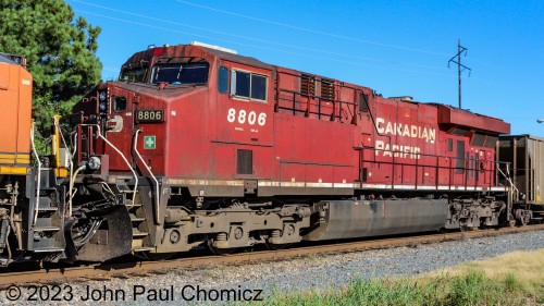 Even though I like the KCS scheme better, I made it a point to see the pure CP livery, as well. The CP #: 8806 was the eighth and final unit of the northbound empty hopper train that departed Heavener, OK, that day.